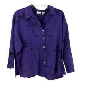 Chico's Womens Top Sz 3 Animal Sketch Artcore‎ Purple Artsy Art to Wear Festival